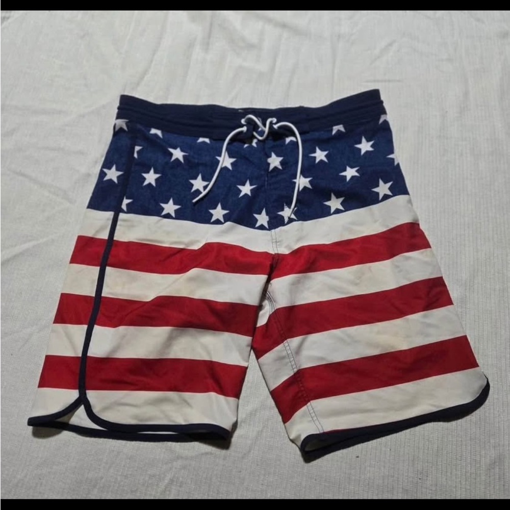 USA Patriotic Red, White, and Blue Swim Trunks